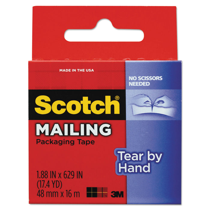 Tear-By-Hand Packaging Tapes, 1.5" Core, 1.88" x 17.5 yds, Clear