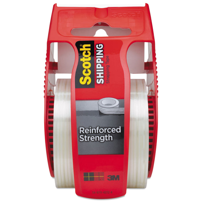 Reinforced Strength Shipping and Strapping Tape in Dispenser, 1.5" Core, 1.88" x 10 yds, Clear