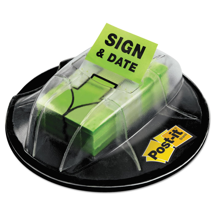 Page Flags in Dispenser, "Sign & Date", Bright Green, 200 Flags/Dispenser