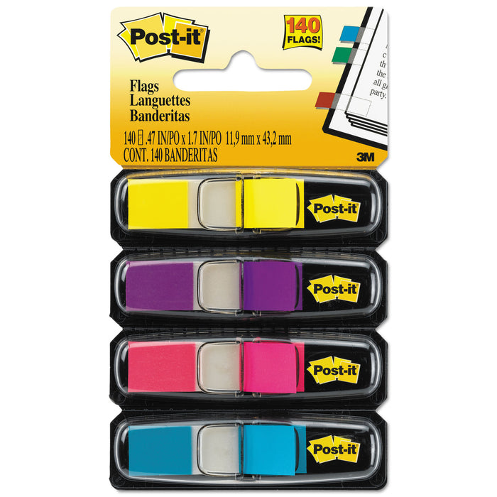 Small Page Flags in Dispensers, 0.5" x 1.75", Four Colors, 35/Color, 4 Dispensers/Pack