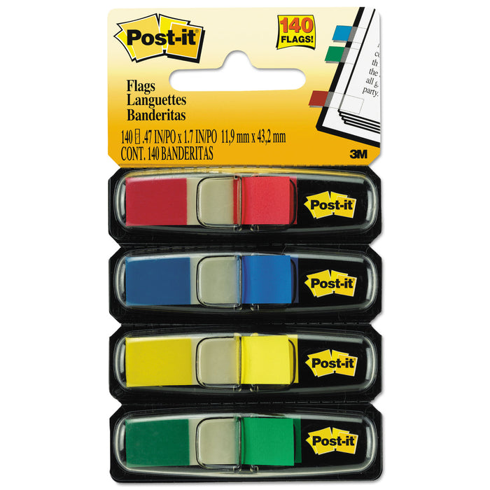 Small Page Flags in Dispensers, 0.5" x 1.75", Assorted Primary, 35/Color, 4 Dispensers/Pack