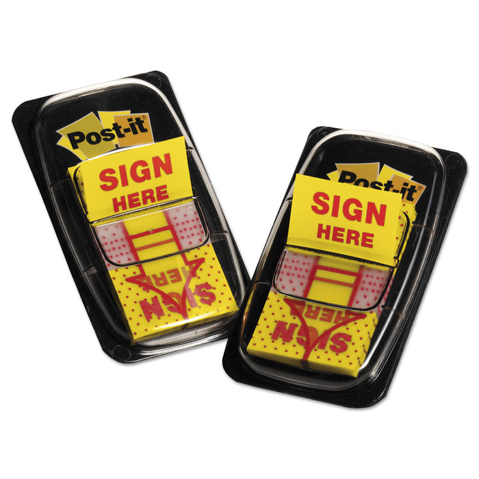 Arrow Message 1" Page Flags, "Sign Here", Yellow, 2 50-Flag Dispensers/Pack