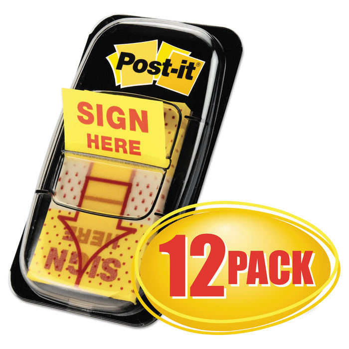 Arrow Message 1" Page Flags, Sign Here, Yellow, 50/Dispenser, 12 Dispensers/PK
