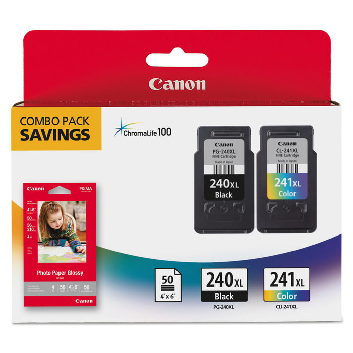5206B005 (PG-240XL; CL-241XL) High-Yield Ink/Paper Combo, Black/Tri-Color