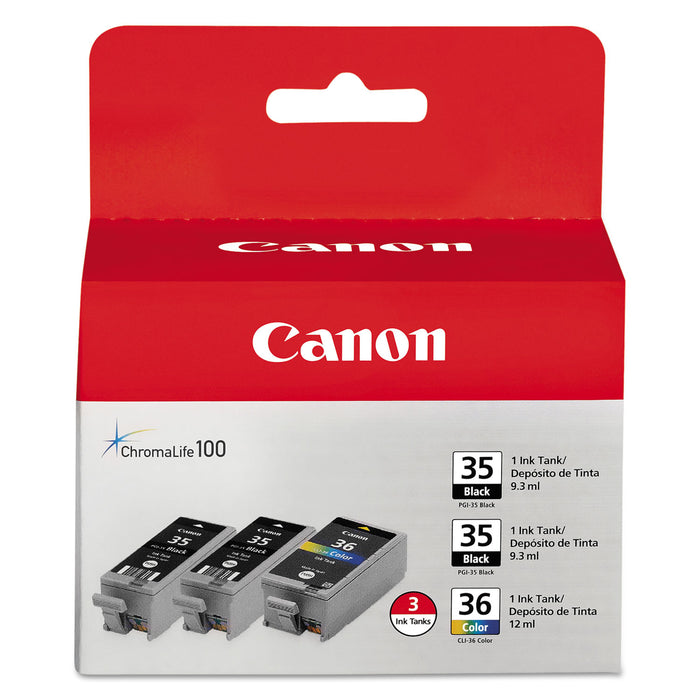 1509B007 (CLI-36) Ink, Black/Tri-Color, 3/PK