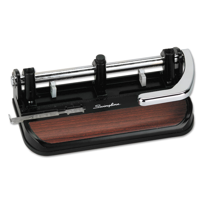 40-Sheet Heavy-Duty Lever Action 2-to-7-Hole Punch, 11/32" Hole, Black/Woodgrain