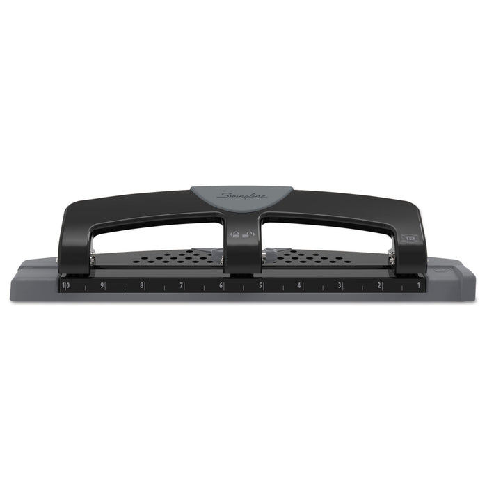 12-Sheet SmartTouch Three-Hole Punch, 9/32" Holes, Black/Gray