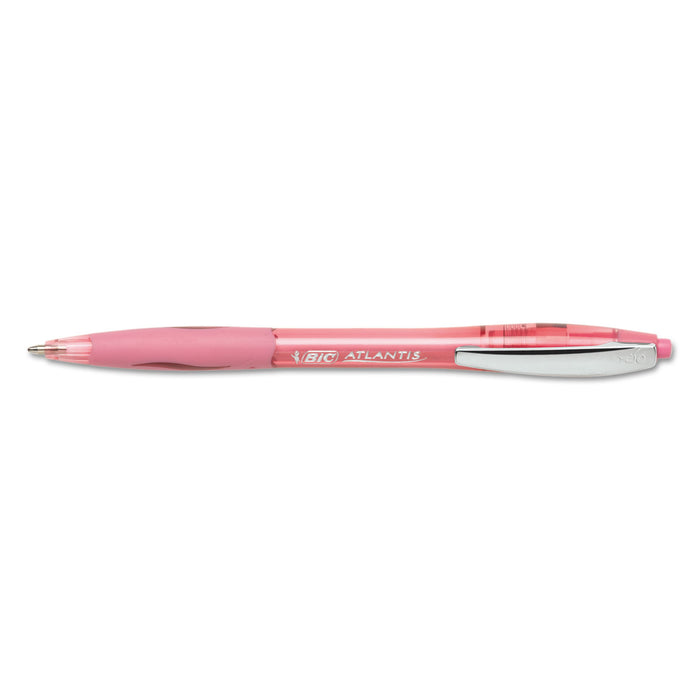 Atlantis Retractable Ballpoint Pen, Medium 1mm, Pink Ink, Pink Barrel, 4/Pack