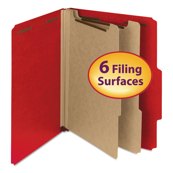 100% Recycled Pressboard Classification Folders, 2 Dividers, Letter Size, Bright Red, 10/Box