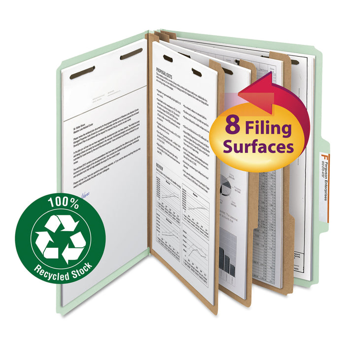 100% Recycled Pressboard Classification Folders, 3 Dividers, Letter Size, Gray-Green, 10/Box