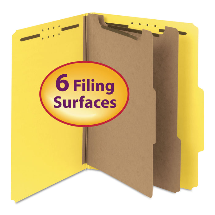100% Recycled Pressboard Classification Folders, 2 Dividers, Letter Size, Yellow, 10/Box
