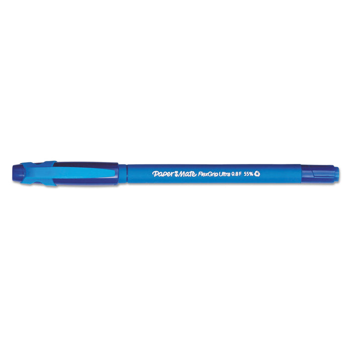 FlexGrip Ultra Stick Ballpoint Pen, Fine 0.8mm, Blue Ink/Barrel, Dozen