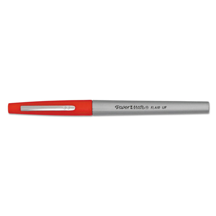 Flair Felt Tip Stick Porous Point Marker Pen, 0.4mm, Red Ink/Barrel, Dozen