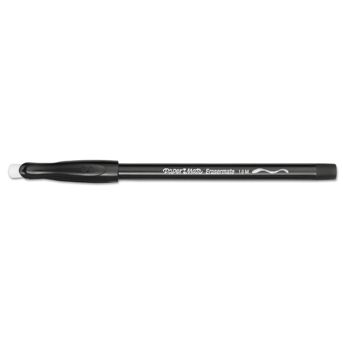 Eraser Mate Stick Ballpoint Pen, Medium 1mm, Black Ink/Barrel, Dozen