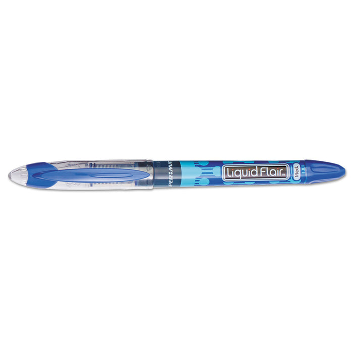 Liquid Flair Stick Porous Point Pen, Medium 0.7 mm, Blue Ink, Gray/Blue Barrel, Dozen