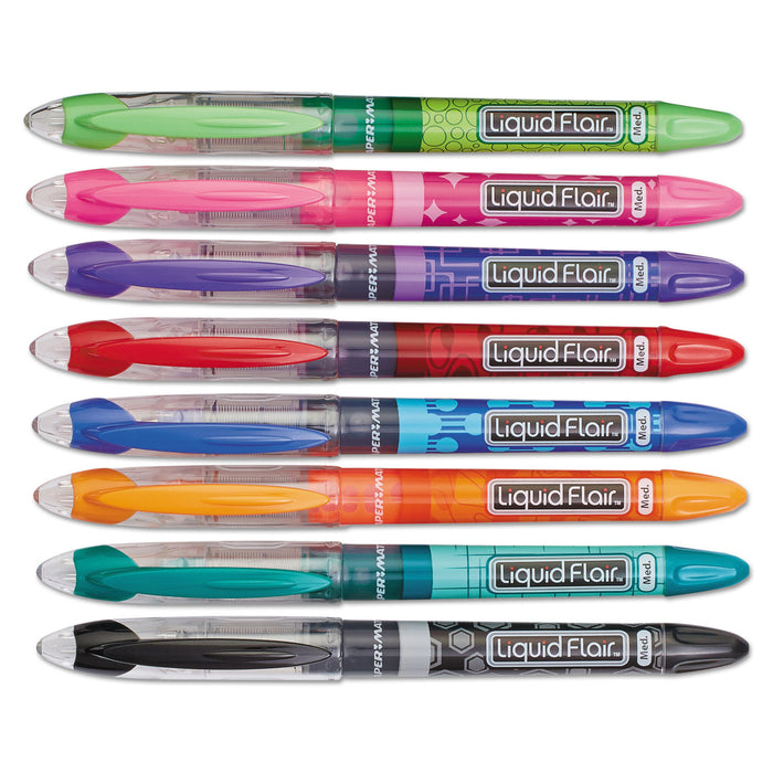 Liquid Flair Stick Porous Point Pen, Medium 0.7 mm, Assorted Colors Ink/Barrel, 8/Set