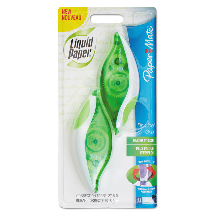 DryLine Grip Correction Tape, Non-Refillable, 1/5" x 335", 2/Pack
