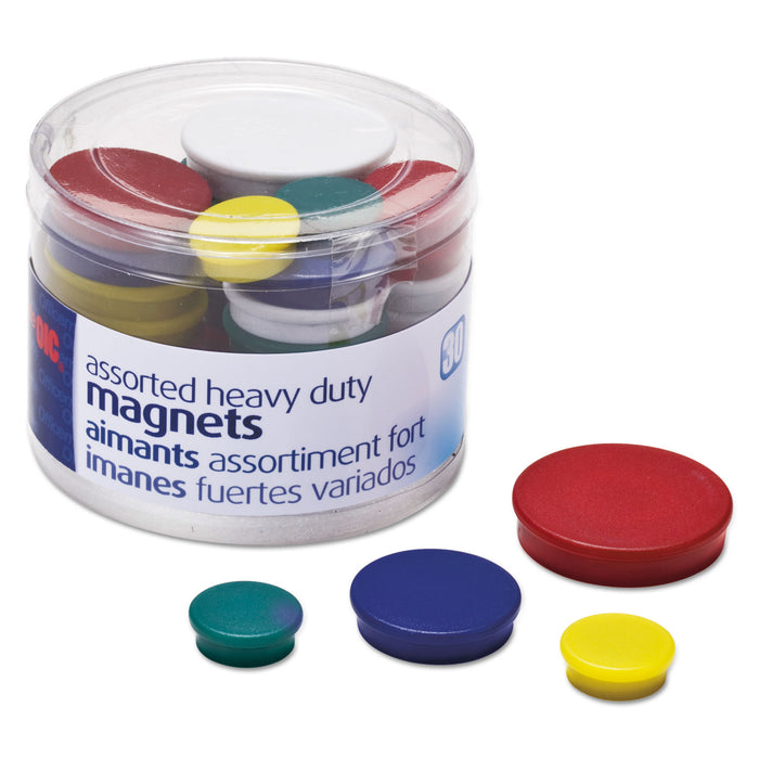 Assorted Heavy-Duty Magnets, Circles, Assorted Sizes & Colors, 30/Tub