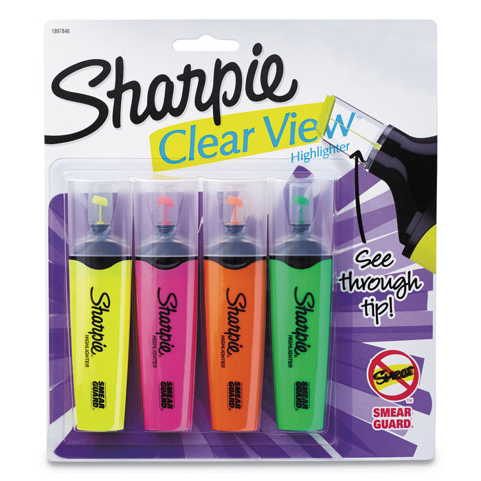Clearview Tank-Style Highlighter, Blade Chisel Tip, Assorted Colors, 4/Set