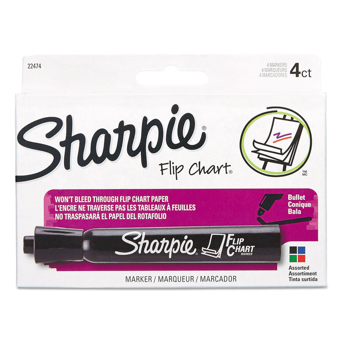 Flip ChartMarker, Broad Bullet Tip, Assorted Colors, 4/Set