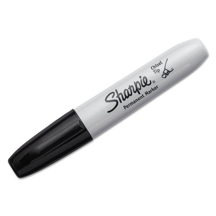 Chisel Tip Permanent Marker, Medium, Black, 4/Pack