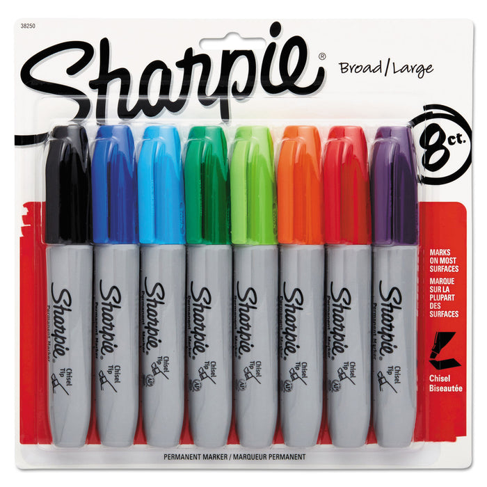 Chisel Tip Permanent Marker, Medium, Assorted Colors, 8/Set