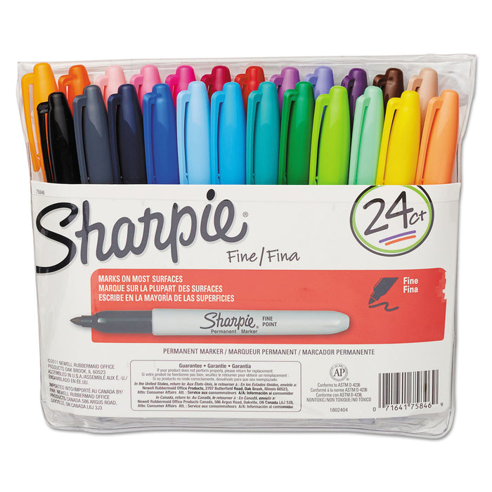 Fine Tip Permanent Marker, Assorted Colors, 24/Set