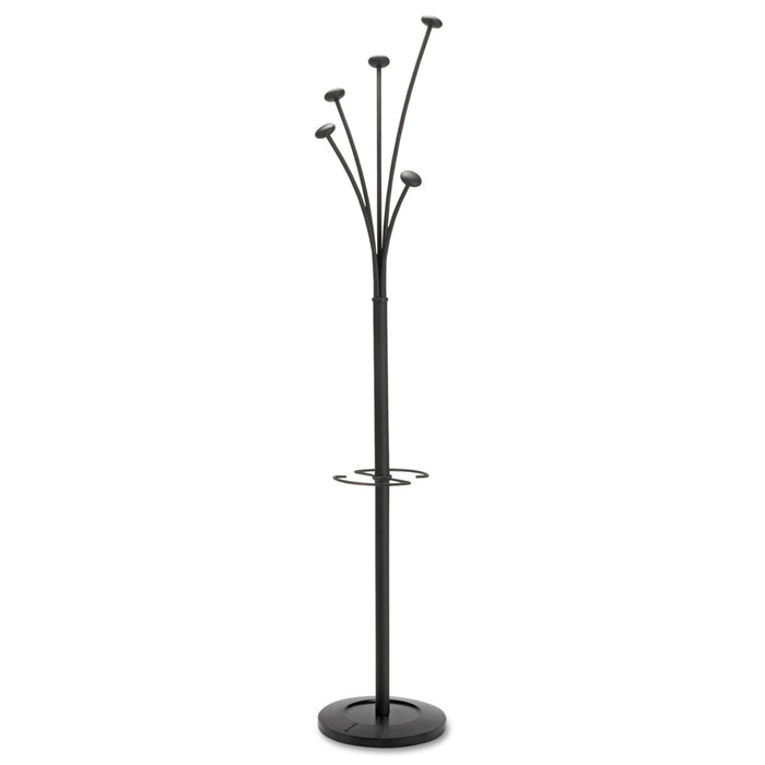 Festival Coat Stand with Umbrella Holder, 5 Knobs, 14w x 14d x 73.67h, Black