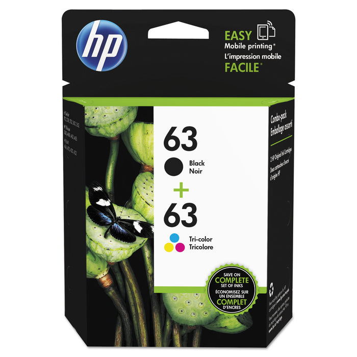 HP 63, (L0R46AN) 2-pack Black/Tri-Color Original Ink Cartridges