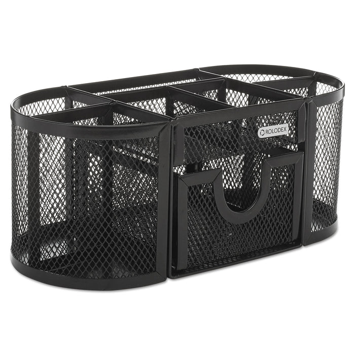 Mesh Pencil Cup Organizer, Four Compartments, Steel, 9 1/3 x 4 1/2 x 4, Black