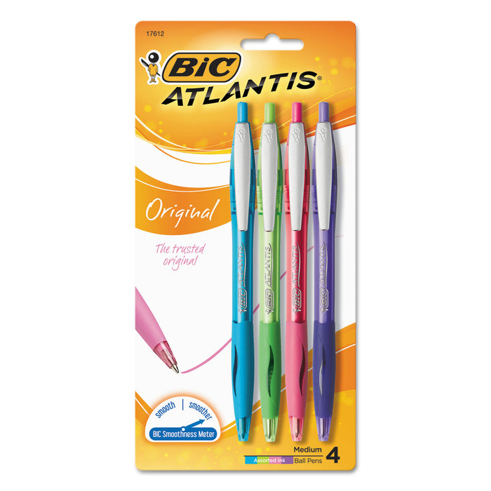 Atlantis Retractable Ballpoint Pen, 1mm, Assorted Ink/Barrel, 4/Pack