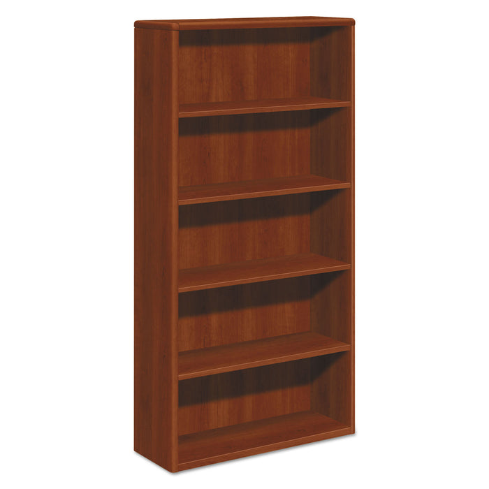 10700 Series Wood Bookcase, Five Shelf, 36w x 13 1/8d x 71h, Cognac
