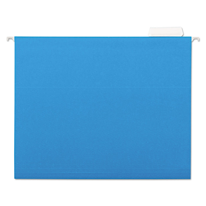 Deluxe Bright Color Hanging File Folders, Letter Size, 1/5-Cut Tab, Blue, 25/Box