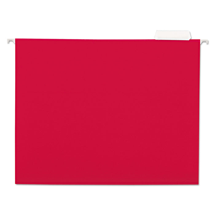 Deluxe Bright Color Hanging File Folders, Letter Size, 1/5-Cut Tab, Red, 25/Box