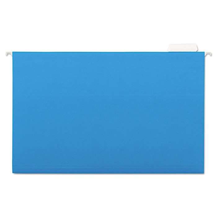 Deluxe Bright Color Hanging File Folders, Legal Size, 1/5-Cut Tab, Blue, 25/Box