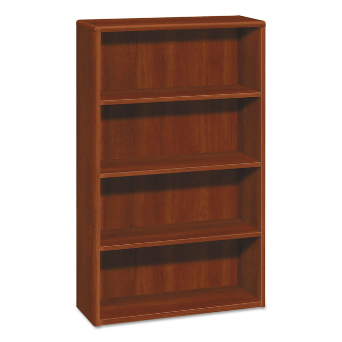 10700 Series Wood Bookcase, Four Shelf, 36w x 13 1/8d x 57 1/8h, Cognac
