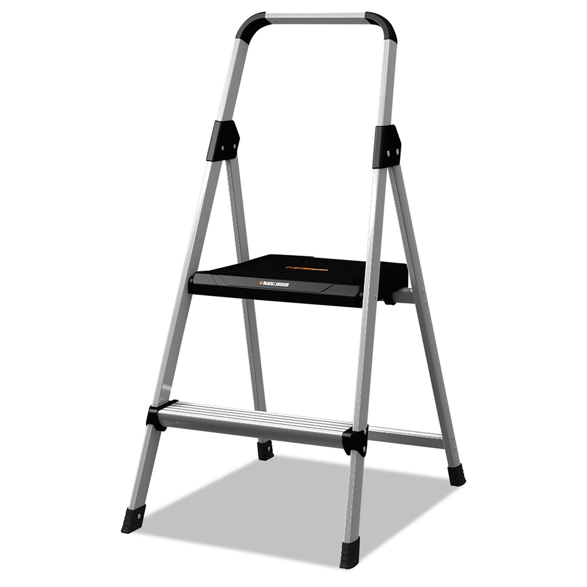 Aluminum Step Stool Ladder, 2-Step, 225 lb Capacity, 18.5w x 23.5 spre ...