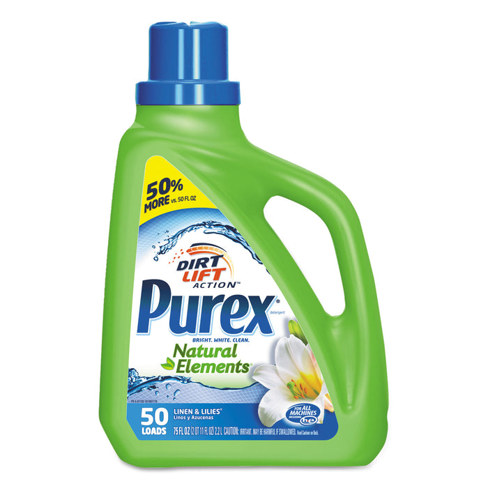Ultra Natural Elements HE Liquid Detergent, Linen & Lilies, 75oz Bottle,6/Carton