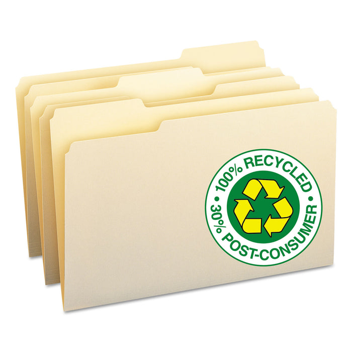 100% Recycled Manila Top Tab File Folders, 1/3-Cut Tabs, Legal Size, 100/Box