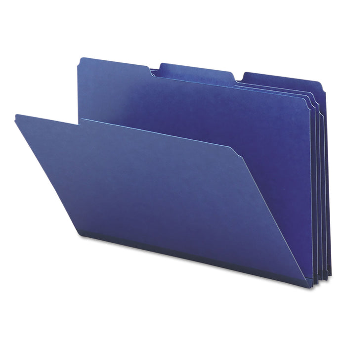 Expanding Recycled Heavy Pressboard Folders, 1/3-Cut Tabs, 1" Expansion, Legal Size, Dark Blue, 25/Box