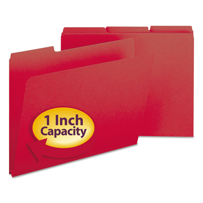 Expanding Recycled Heavy Pressboard Folders, 1/3-Cut Tabs, 1" Expansion, Letter Size, Bright Red, 25/Box