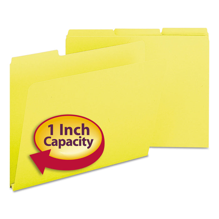 Expanding Recycled Heavy Pressboard Folders, 1/3-Cut Tabs, 1" Expansion, Letter Size, Yellow, 25/Box
