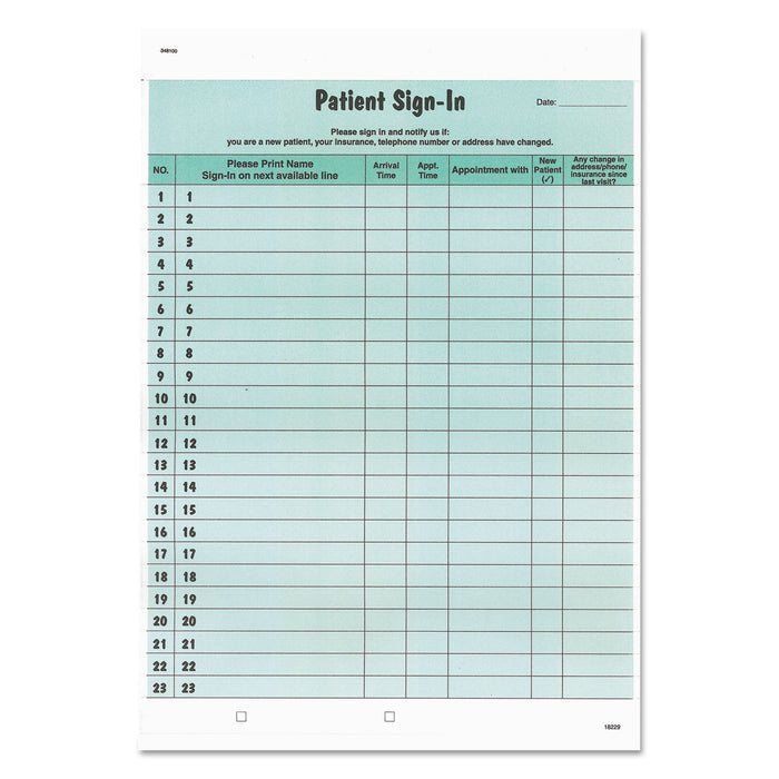 Patient Sign-In Label Forms, 8 1/2 x 11 5/8, 125 Sheets/Pack, Green