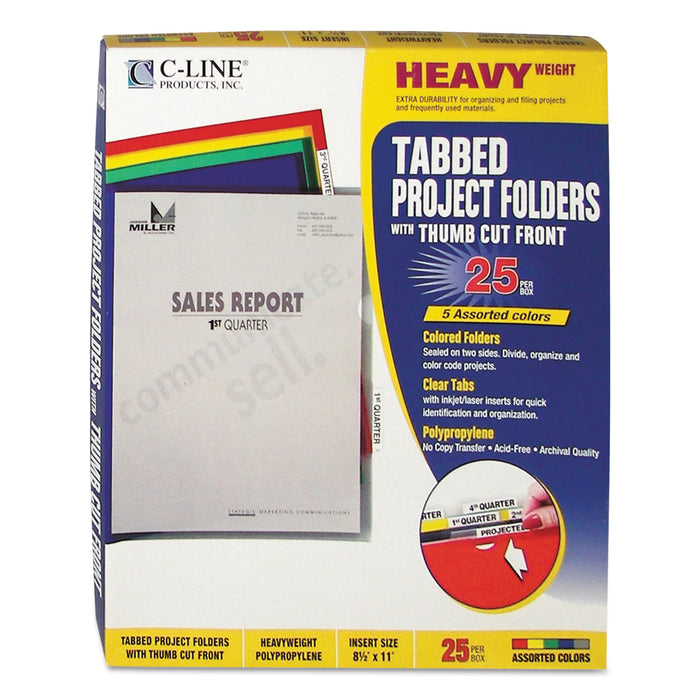 Heavyweight Project Folders with Index Tabs, 1/5-Cut Tab, Letter Size, Assorted Colors, 25/Box