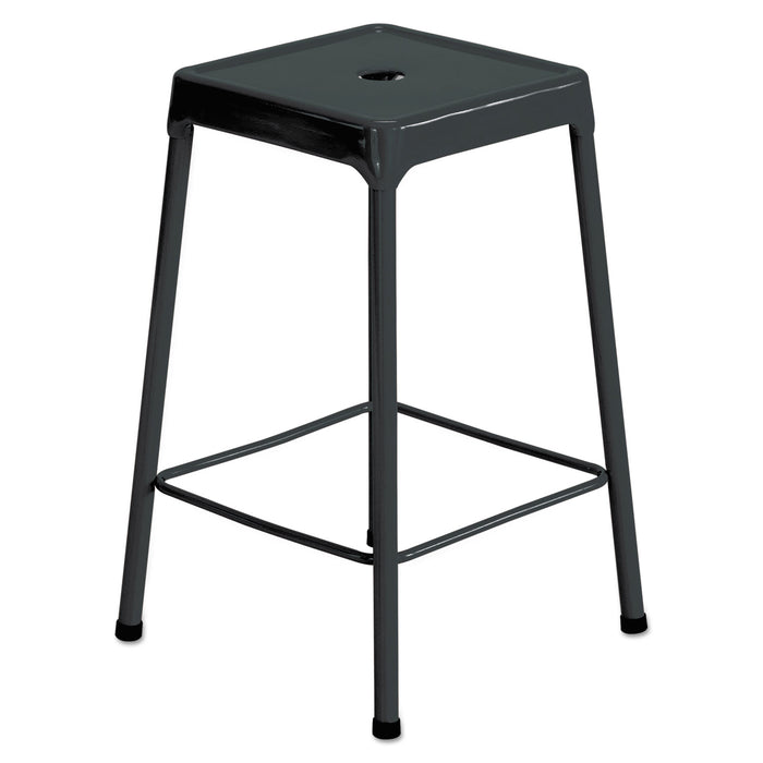 Counter-Height Steel Stool, 25" Seat Height, Supports up to 250 lbs., Black Seat/Black Back, Black Base