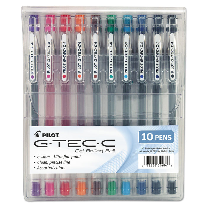 G-TEC-C Ultra Stick Gel Pen, Ultra-Fine 0.4 mm, Assorted Ink, Clear Barrel, 10/Pack