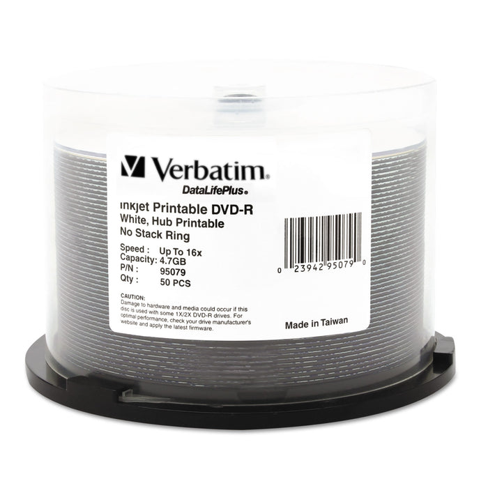 DVD-R Discs 4.7GB 16X DataLifePlus White Inkjet Printable, 50/PK Spindle
