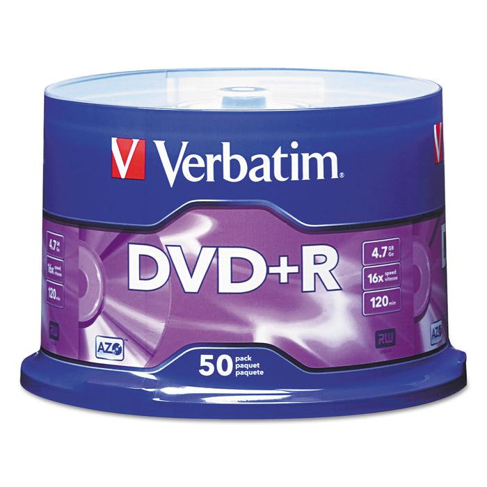 DVD+R Discs, 4.7GB, 16x, Spindle, Matte Silver, 50/Pack