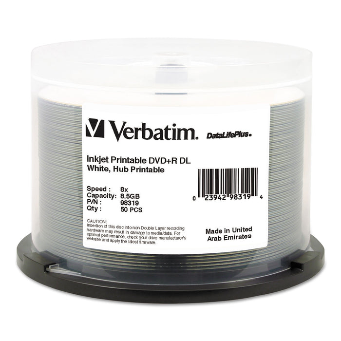 DVD+R Dual Layer Recordable Disc, 8.5GB, 8X, Printable, Spindle, 50/Pk