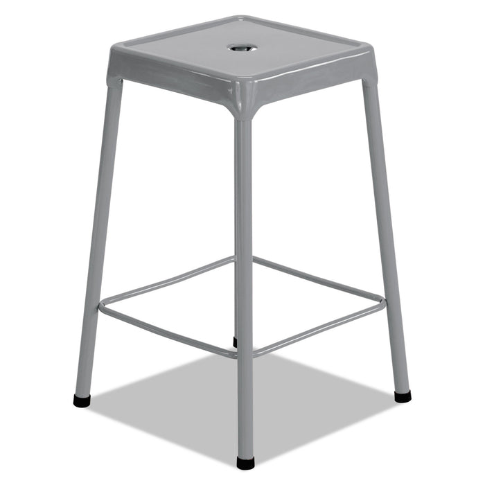 Counter-Height Steel Stool, 25" Seat Height, Supports up to 250 lbs., Silver Seat/Silver Back, Silver Base